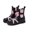 Nuevas Botas Cortas de Cuero para Mujer con Hebilla de Cinturón, Punta Redonda, Estilo Japonés, con Lazo, Botas Chelsea, Botas Martin, Zapatos de Estudiante de Tacón Bajo