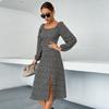 Amazon Independent Station Comercio exterior transfronterizo Moda europea y americana Vestido francés de cuello cuadrado floral de manga larga para mujer Otoño para mujer