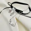Tenedor de Gato Estrella con Esmalte Blanco Goteante Dulce y Lindo Collar con Lazo de Diamante Rosa Pendientes de Nicho para Mujer Cadena de Clavícula Tendencia