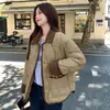 Chaqueta corta de algodón ligera con bloques de color 2026, nuevo estilo de invierno, abrigo de algodón con solapa pequeña inspirado en Chanel, prenda exterior de algodón de corte holgado con estampado de diamantes