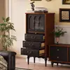Gabinete Lateral Vintage de Madera Maciza Estilo Francés para Apartamentos Pequeños, Cómoda de Lujo Ligero con Tres Cajones, Vitrina de Cristal para Sala de Estar, Gabinete Lateral para Comedor
