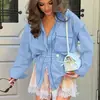 Nuevo Diseño Casual Versátil Estilo Francés Top para Mujer Otoño Nuevo Holgado Solapa Manga Larga Camisa Cardigan