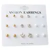 B090 Brincos simples europeus e americanos AliExpress Explosions com diamantes, conjunto de 9 peças com pérolas redondas e brincos de nove peças