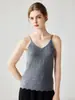 Camisola de punto 100% cachemira pura con cuello en V para mujer, corte ajustado, camiseta base sin mangas, top interior de color liso para otoño e invierno