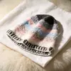 Pelúcia de pelo de coelho, listrado color-block, chapéu de pescador de tricô feito à mão para mulheres, outono e inverno, quente, novo, afina o rosto, chapéu bucket moderno
