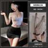 Meizi Lencería Sexy Secretaria de Oficina Escote Profundo Encaje Sexy Transparente Ajustada Ceñida a la Cadera Falda Conjunto Caliente de Uniforme para Mujer