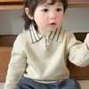Suéter de Punto Elegante de Otoño para Niños, Suéter Rayado con Cuello Campana Estilo Coreano, Conjunto de Primavera para Bebé, Ropa de Moda para Bebés