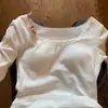 Envío directo transfronterizo Otoño e Invierno Terciopelo Alemán Nicho Encaje Camiseta de Manga Larga para Mujer Elegante Ajustada Cuello Bajo Camiseta Base
