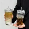 Taza de Bambú de Junta Alta Estilo Ins Transfronteriza con Tapa, Popote de Alto Valor, Vaso de Vidrio Transparente, Taza de Regalo de Moda al por Mayor