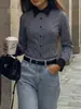 Suministro Exclusivo Transfronterizo 2026 Camisa Rayada Color-Block para Mujer, Ceñida a la Cintura, Adelgazante, de Manga Larga para el Trabajo