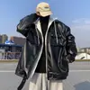 Casaco de couro de alta qualidade estilo japonês Pu Shuai masculino primavera acolchoado espessado jaqueta de peça dupla falsa roupa acolchoada de algodão roupa de motociclista americana