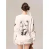 Algodón Corazón Chica Hermosa Primavera Dibujo Animado Blanco Manga Larga Casual Combinable Puro Deseo Camiseta Top Longitud Media Mujer Ins
