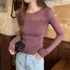 Top de punto patchwork semitransparente para mujer, de manga larga, fino, corte ajustado, camiseta base, nuevo estilo otoño 2025