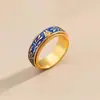 Trono de Dios Amuleto de Amor Anillo Nomeolvides Esmalte de Moda Glaseado Anillo Azul Quemado Retro Giratorio Estilo Nuevo