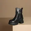 Botines de plataforma negros de 10 cm a la moda, colección otoño/invierno 2026, punta redonda, tacón grueso, cremallera lateral, botas de motociclista para mujer