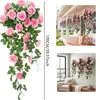 Decoração de planta artificial para pendurar na parede, tipo rosa, para paredes de restaurante, cesto suspenso de planta verde artificial, pendente de parede de rosa para varanda