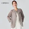 Camisa Feminina de Rami, Novo Estilo de Verão, Fina, Solta, Simples, Confortável, Emagrecedora, Camisa de Rami Arejada com Gola Alta