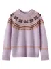 Suéter de cachemira infantil Fair Isle, tejido de punto estilo perezoso de invierno, suéter de punto jacquard engrosado retro unisex
