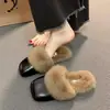 Sapatos Peludos Baotou Meia-Calça para Uso Externo, Novo Estilo Outono e Inverno 2026, Sola Macia, Toque de Luxo, Chinelos de Algodão Mary Jane de Calçar