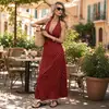 Vestido largo elegante de estilo vacacional 2026, cruzado europeo y americano, con lunares, cuello halter, escote en V pronunciado, sin espalda, corte ajustado, adelgazante