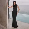 Amazon Transfronterizo Nuevo Otoño 2025 Moda Ajustado Espalda Descubierta Cuello Redondo Cintura Alta Sin Mangas Cinta Vestido de Cadera
