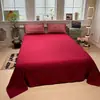 Estilo minimalista, gasa de doble capa Clase A, juego de ropa de cama a cuadros rojos de cuatro piezas, incluye sábana bajera, suave y transpirable, adecuado para dormitorios de estudiantes, juego de tres piezas