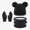 Conjunto de Tres Piezas de Sombrero, Bufanda y Guantes con Patrón de Piña Nuevo Europeo y Americano, Set de Otoño e Invierno con Forro de Felpa, Engrosado, Sombrero de Bebé con Doble Pom Pom