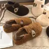 Zapatos Birkenstock de suela gruesa estilo perezoso para mujer 2026 correa con hebilla metálica felpa cálida slip-on perezoso zapatos de algodón con pelo para uso en exteriores