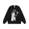 Camiseta de Manga Longa com Lavagem Direta Vintage Vintage High Street da American Street para Homens Hip Hop Oversize Base de Gola Redonda