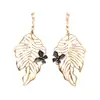 Pendientes Metálicos Europeos y Americanos de Imitación Perla con Goteo de Aceite, Mariposa con Hoja Hueca, Moda Única de Nicho, Pendientes de Alta Gama