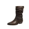 Botas de media caña estilo páramo con detalle de cadena para mujer, punta fina retro, tacón grueso, botas vaqueras plisadas, versátiles y estilizan para otoño e invierno