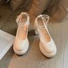2025 Sapatos de salto alto vermelho femininos sapatos de casamento de alta qualidade Sense French Retro Mary Jane sapatos femininos sapatos de salto grosso plataforma