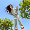Conjunto de estilo coreano para niña, nueva colección de otoño, conjunto de dos piezas para niñas con sudadera y pantalones acampanados con ribete de encaje, moderno y a la moda