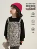 Sudadera con Estampado de Leopardo de Dos Piezas Falsas de Longitud Media Nueva para Primavera y Otoño 2026 para Niñas, Holgada, Antibacteriana, Transpirable, Top Infantil