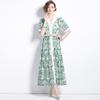 Cárdigan casual de solapa cruzada para comercio exterior transfronterizo, de manga corta, para mujer, vestido retro de malla calada bordado