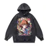 Sudadera con capucha estilo retro americano, europeo y americano, lavada, desgastada, talla grande, holgada, pesada 480g, Chaqueta