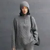 Cachemira Prendas de Punto de Cachemira para Mujer Otoño e Invierno Nuevo Prendas de Punto Versátiles Solapa Retro Cable Suelto Casual Estilo Lazy
