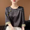 Novo top jacquard de manga curta com gola redonda estilo chinês para mulheres, novo top T-shirt vintage primavera-verão 2026 com toque de alta qualidade