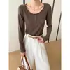 Cisnann Outono Nova Chegada Mistura de Tencel e Lã Designer Gola Henley com Borda Crua Camiseta Camisa Base SN9266