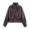 Ropa Europea y Americana Transfronteriza para Mujer AliExpress Venta Caliente Moda Francesa Adelgazante Cordón Cuero Sintético Holgada Chaqueta