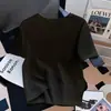 Camiseta Negra de Manga Corta de Algodón Puro Estilo Europeo para Mujer, Nuevo Estilo Verano 2025, Cuello Redondo Suelta Versátil Hombro Normal Camiseta Base Top Ins