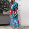 Comercio Exterior Amazon Transfronterizo Ropa de Mujer Europea y Americana Otoño e Invierno Nueva Moda Casual Estampado Suelto Vestido Camisero Largo