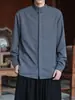 Nueva camisa de estilo chino con cuello mao de un solo botón para hombre, color liso, versátil, corte holgado, manga larga, adecuada para primavera y otoño, prenda exterior casual de talla grande