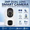 Câmera Inteligente WiFi Sem Fio 3MP Lente Dupla Tela Dupla Monitoramento de Segurança Residencial Panorâmico 360 Graus Visão Noturna Colorida