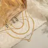 Colar com Pingente Xia Ling Europeu e Americano Transfronteiriço de Aço Inoxidável Multicamadas de Zircônia Banhado a Ouro 18K Empilhável Leve Luxo Versátil