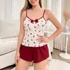 Conjunto de Pijama com Alça Floral Transfronteiriço Casual Confortável Roupa de Casa Atacado de Comércio Exterior Europeu e Americano