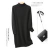 Vestido Suéter Novo de Gola Alta Engrossado Outono e Inverno 100% Lã Pura Vestido Tricotado Feminino de Comprimento Médio Saia Base Interna