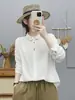 Chegada Nova Outono 2026 Estilo Artístico Botões Bordado de Florzinhas Gaze Dupla Camisa Cardigan Manga Longa Feminina Top Tendência