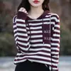 Nova Coleção de Primavera Moletom com Capuz Estilo Coreano Algodão Puro Listrado Manga Longa Peça Básica Tricô Solto Casual com Capuz para Mulheres