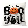La Serie de Halloween Más Popular de Amazon Funda de Almohada de Lino Calavera Calabaza Fantasma Blanco y Negro Estampado Cojín Cojín para Sofá